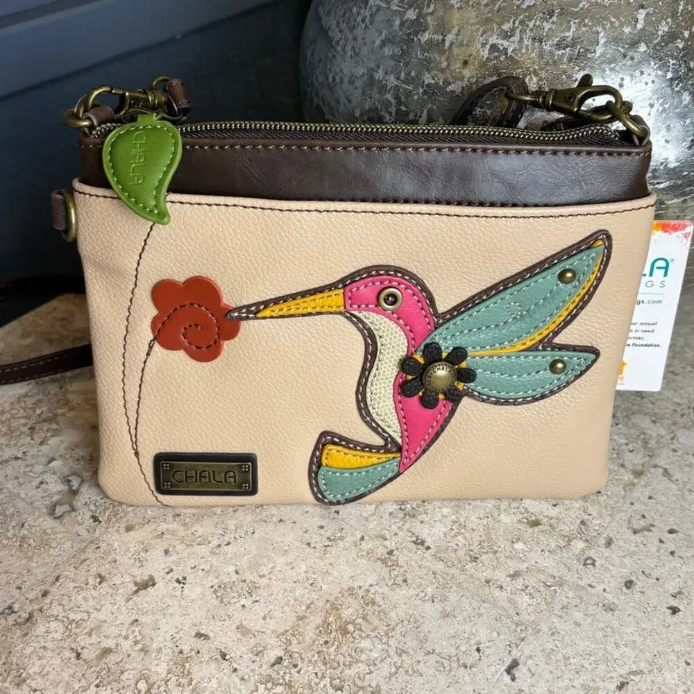 Chala Hummingbird Beige Tan Vegan Leather Handbag Crossbody Purse New - Picture 2 of 5